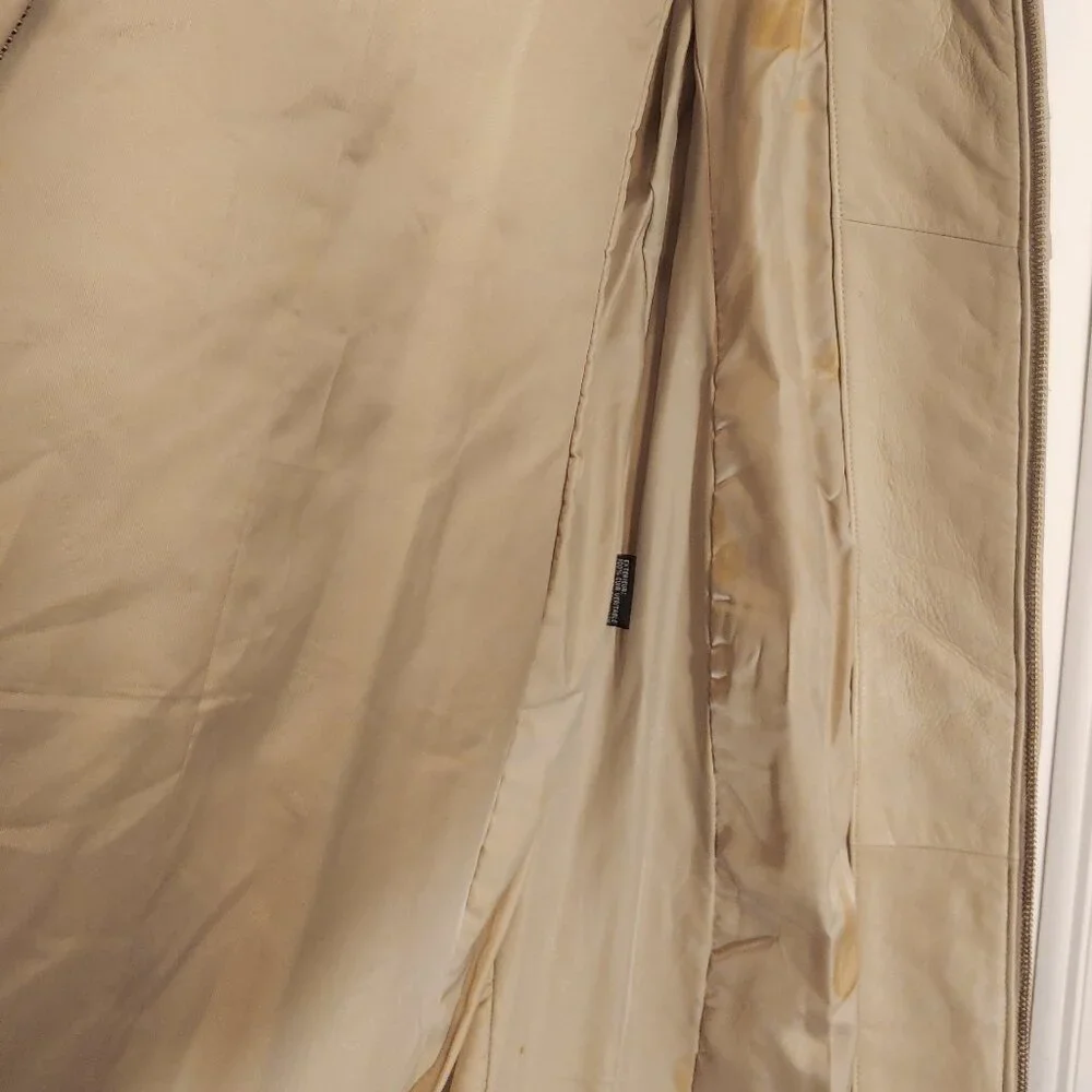 Avirex Leather Long Coat Quilted Beige High Neck Vintage 90s Minimal Jacket - Picture 5 of 13